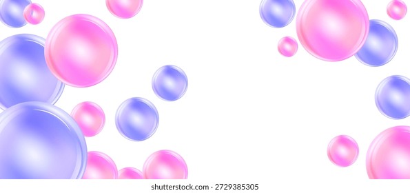 Bolhas de ar e água rosa no fundo branco com brilhos efervescentes. Textura vetorial de chiclete de bolhas e bolhas de colágeno para design sonhador.