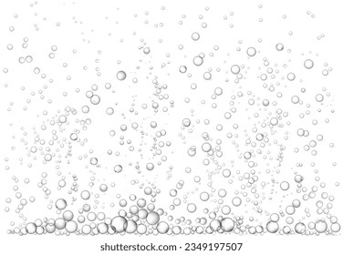 Fizieren des bläschigen Wassereffekts. Transparente Luftblasen, siedet Flüssigkeit mit Dampf. Sparkling Getränk, Vektorhintergrund, Vektorgrafik von Luftblase