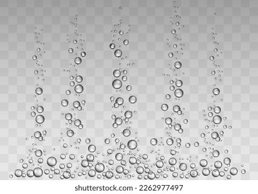 Fizzing underwater air bubbles on transparent background. Vector