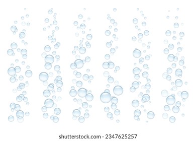 Fizzy bubbles in transparant water. Effervescent vitamin pill or soluble tablet of aspirin dropped into glass. Air baloons motion dissolving capsule of medication