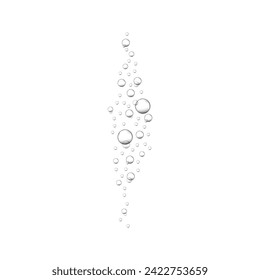 Fizzy carbonated drink texture. Underwater oxygen bubbles. Champagne, beer, soda, cola, seltzer, sparkling wine stream. Soap, shampoo, gel suds. Effervescent pill trace. Vector realistic illustration