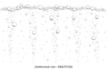 Fizzy Drink, Carbonated Water, Seltzer, Beer, Soda, Champagne Or Sparkling Wine Texture. Oxygen Bubbles Background. Underwater Stream In Ocean, Sea Or Aquarium. Vector Realistic Illustration.