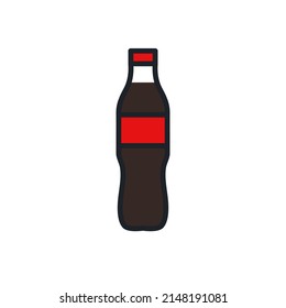 Fizzy drink icon. Lemonade bottle icon. Fast food isolated line color icons