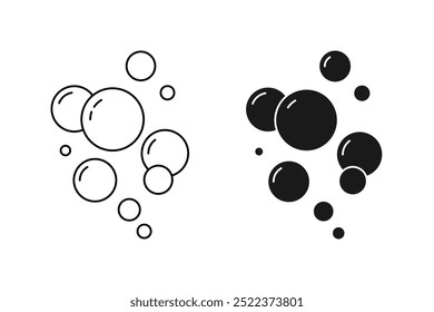 Fizzy Drink, Water Bubble Black and Line Pictogram. Sphere Foam, Aquarium. Clear Soda Drops Line and Silhouette Icon Set. Soap Symbol Collection. Isolated Vector Illustration