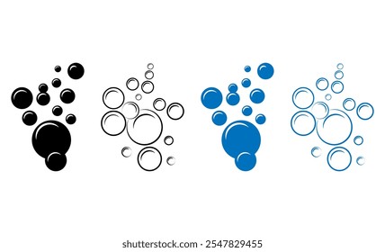 Fizzy drink water bubble icon design. Bubbles design vector art. Clear soda drops line icon silhouettes.