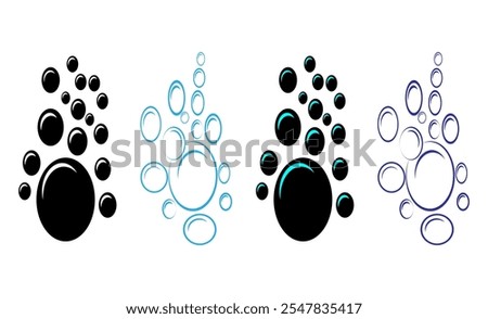 Fizzy drink water bubble icon design. Bubbles design vector art. Clear soda drops line icon silhouettes.