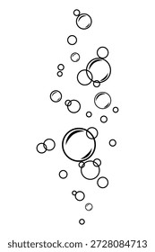 Bebida espumosa, linha de bolhas de água e conjunto de ícones de silhueta. Sabão, espuma de esfera, refrigerante claro, coleção de símbolos de gotas de aquário. Estilo Doodle