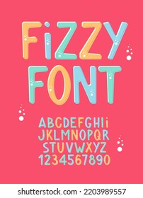 Fizzy Drinks Font. Sparkling Water Alphabet. Chemistry Scientific Kids Letters and Numbers.	