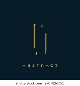 FJ Abstractas diseño de logotipo dorado. Abstractas composición de símbolos de oro sobre un fondo azul marino oscuro