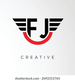 FJ Creative Wings Letter Logo with Modern Shield - Powerful Business and Branding Symbol	
