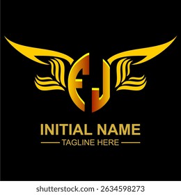 FJ Golden Wing Emblem Logo with elegant gold wings, sleek and modern design. Ideal for branding, creative projects, luxury businesses, or artistic ventures.