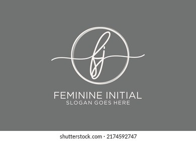 FJ handwriting logo with circle template vector logo of initial signature, wedding, fashion, floral and botanical with creative template.