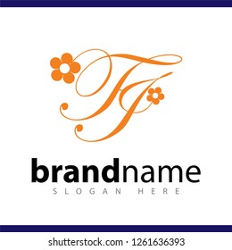 fj initial letter with flower logo vector template