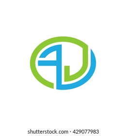 FJ initial letters looping linked ellipse logo blue green