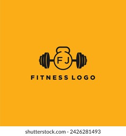 FJ initial monogram for fitnes or gym logo with creative barbell design