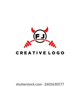 FJ initial monogram for fitnes or gym logo with devil style design