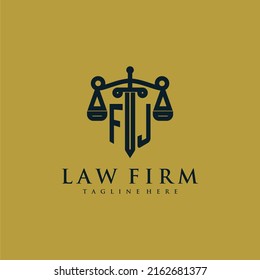 FJ initial monogram for lawfirm logo with sword and scale