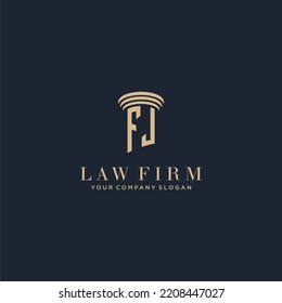 Logotipo inicial de la firma de abogados monograma FJ con diseño de hitos