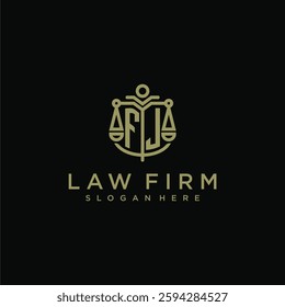 FJ initial monogram logo for lawfirm with scale vector design