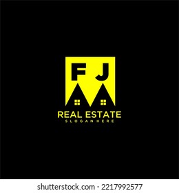 FJ initial monogram logo real estate in square style design