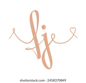 FJ initial wedding monogram calligraphy vector illustration. Hand drawn lettering f and j love logo design for valentines day poster, greeting card, photo album, banner print or tattoo.