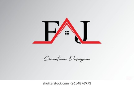 Logotipo de FJ Letter House: monograma inmobiliario creativo con icono de techo y forma de hogar para propiedades, arquitectura y marca moderna

