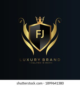 Carta FJ Inicial con Plantilla Real.elegante con el logotipo de la corona vectorial, Ilustración vectorial con el logotipo fletador creativo.