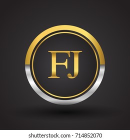 FJ Letter logo in a circle, gold and silver colored. Vector design template elements for your business or company identity