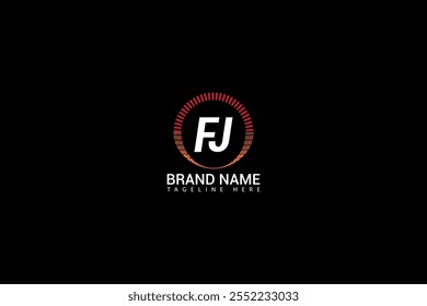 Diseño creativo del logotipo de la letra de FJ. Diseño único de FJ. Diseño del logotipo de la letra de FJ sobre fondo negro.