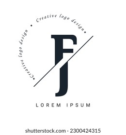 Diseño del logotipo de la carta de FJ con un corte creativo. Diseño de logotipo creativo