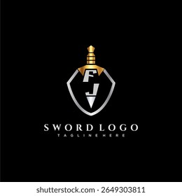 FJ carta monograma de luxo para escudo e espada estilo imagem
