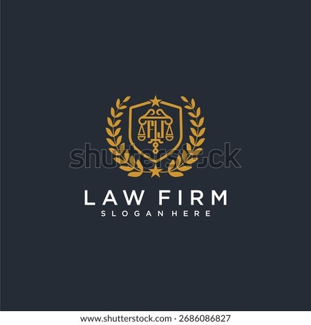 FJ letter monogram logo for lawfirm with pillar and leaf image design