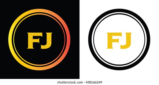 FJ letters icon design template elements in abstract background logo, design identity in circle, alphabet letter