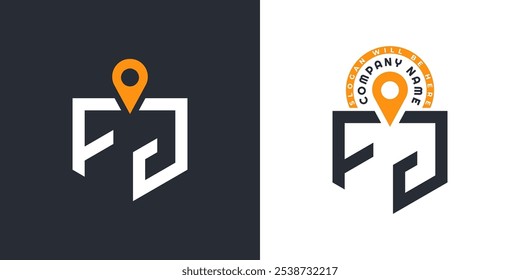 Paquete del logotipo de la Locación de FJ. Letra FJ Logo Dual Vector Iconos para Reclutamiento y Navegación