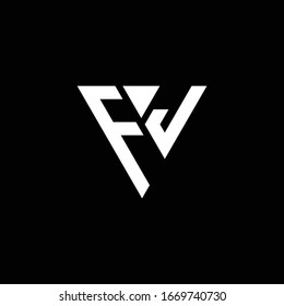 FJ Logo letter monogram with triangle shape design template isolated on black background