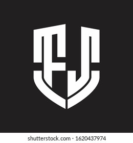 FJ Logo monogram with emblem shield shape design isolated on black background