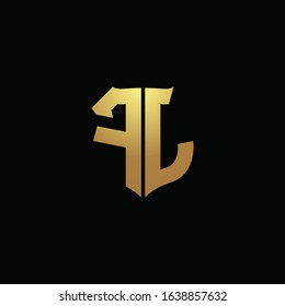 FJ logo monogram with gold colors and shield shape design template
