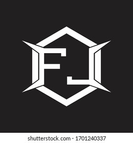 Monograma de logotipo FJ con hexágono y plantilla de diseño de forma de cuatro ejes