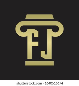 FJ Logo monogram with pillar style design template with gold colors