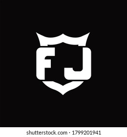 FJ Logo monogram with shield around crown shape design template
