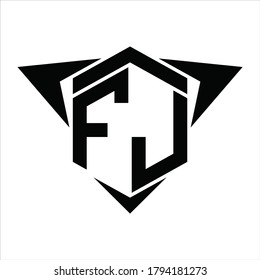 Monograma del logotipo FJ con flecha de alas alrededor de la plantilla de diseño sobre fondo blanco