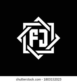 FJ monogram logo with abstract square around design template