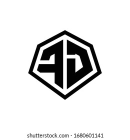 FJ monogram logo with hexagon shape and line rounded style design template isolated on white background