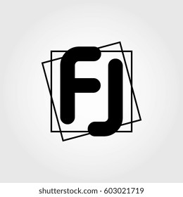 fj uppercase initials square frame business logo