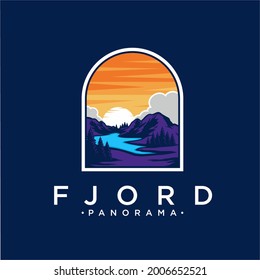 Fjord panorama patch logo illustration on dark background