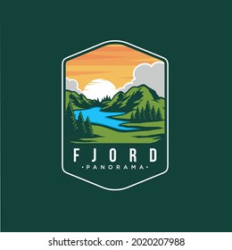 Fjord panorama patch logo illustration on dark background