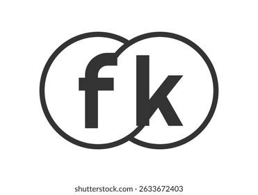 FK business company emblem with outline rounds and letters f k. Logo template of two merged circles for brand identity, logotype. Vector Infinity symbol  and technology sign.