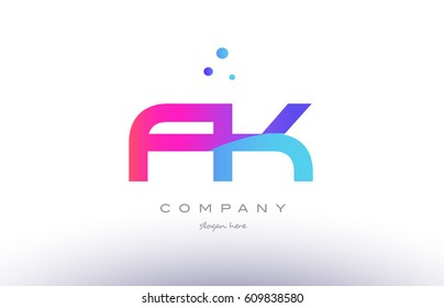fk f k  creative pink purple blue modern dots creative alphabet gradient company letter logo design vector icon template