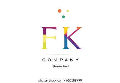fk f k  creative rainbow colors colored alphabet company letter logo design vector icon template