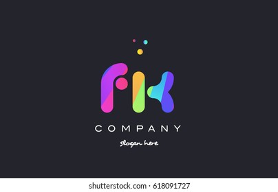 fk f k  creative rainbow green orange blue purple magenta pink artistic alphabet company letter logo design vector icon template
